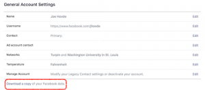 Download your data from facebook