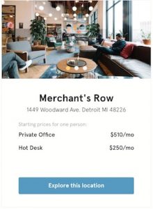 Pricing for WeWork in Detroit