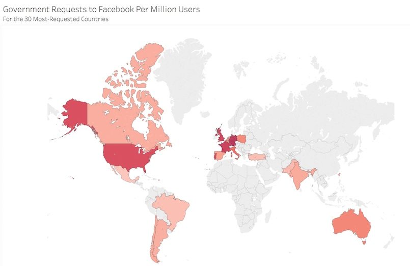 Top governments requesting facebook data