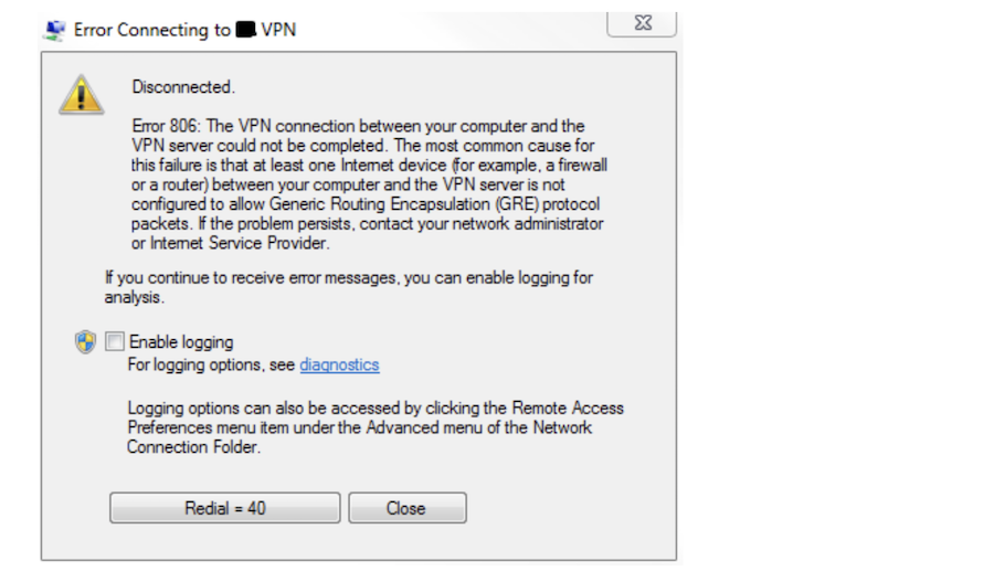VPN error showing diffuclty of M&A data